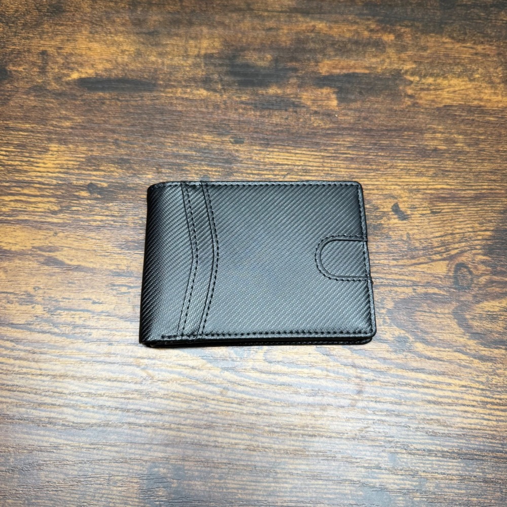 Mens Carbon Fiber Texture Bifold Wallet Black Slim Card Holder NEW